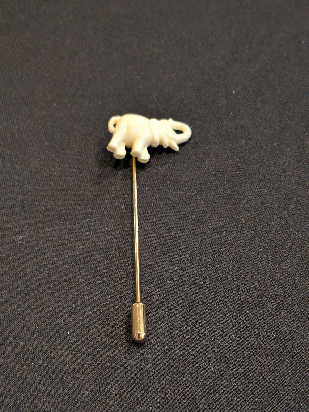 Elephant Stick Pin in Cream and Gold Tone 3"